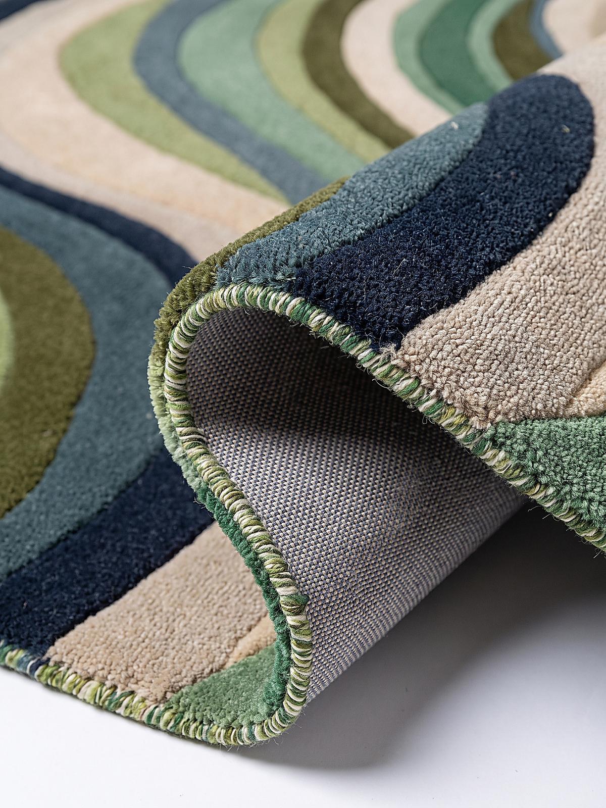 WOLLTEPPICH handgetuftet EFFRA, Wellen-Swirl, Erdtöne-Grün, 200 x 290 cm - Grün, Textil (200/290cm) - KADIMA DESIGN