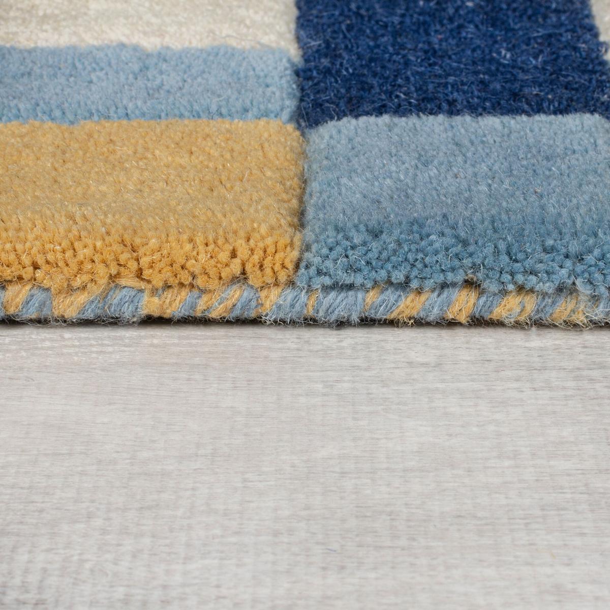 WOLLTEPPICH WENSUM, geometrisch, Blau-Gelb, 200 x 290 cm - Blau, Textil (290/200cm) - KADIMA DESIGN