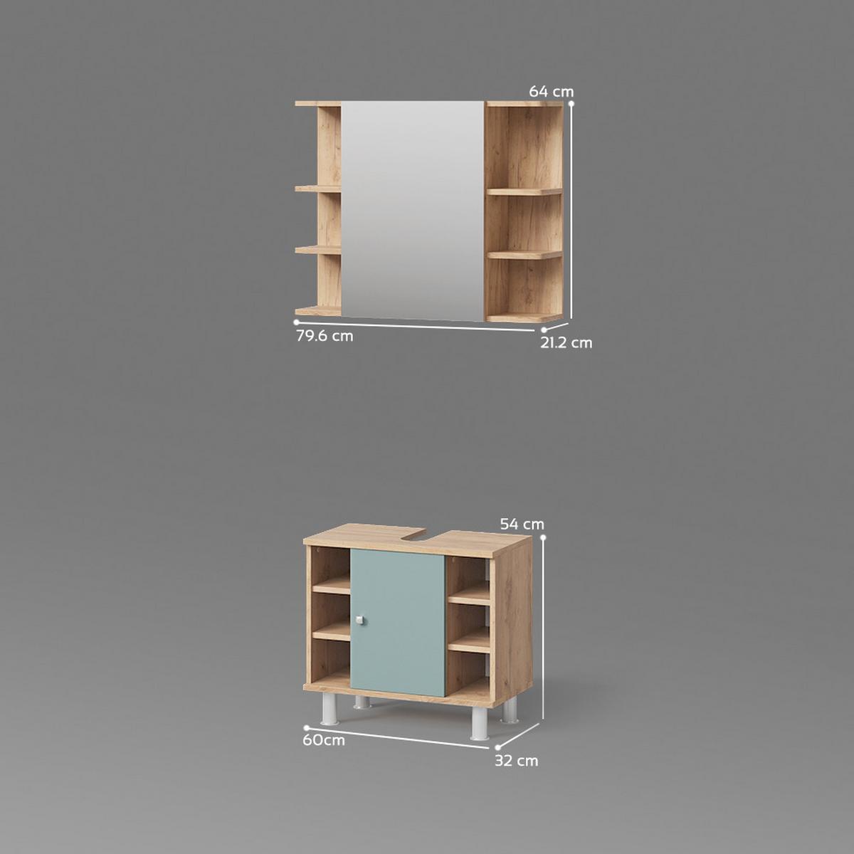 BADMÖBEL-SET Fucino Grün 2 Teile - Grün, Holzwerkstoff (60/54/32cm) - Livinity®