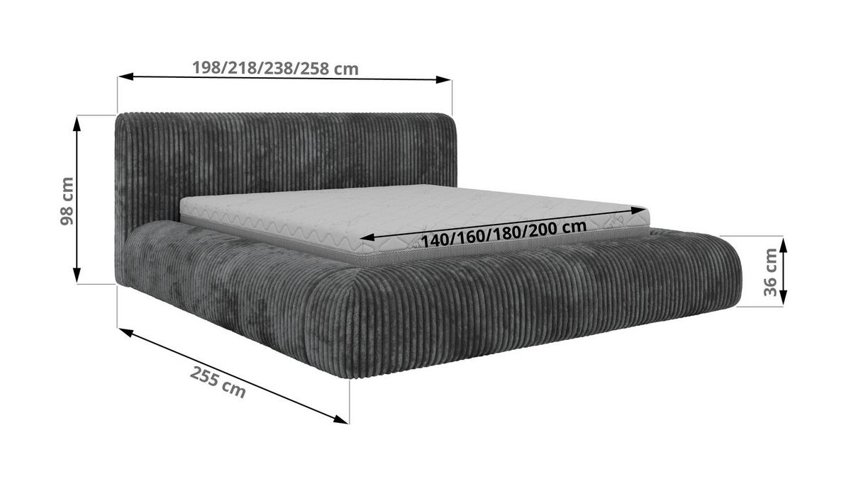 POLSTERBETT TILBEA CLASSIC 140/200 - Grau Cordstoff - Pocket-Matratze - Grau, Textil (140/200cm) - MKS
