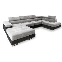 WOHNLANDSCHAFT CASONE R-S Hellgrau Velours-Stoff mit Schlaffunktion - Silberfarben/Hellgrau, Holz/Textil (345/90/202cm) - MASSENO