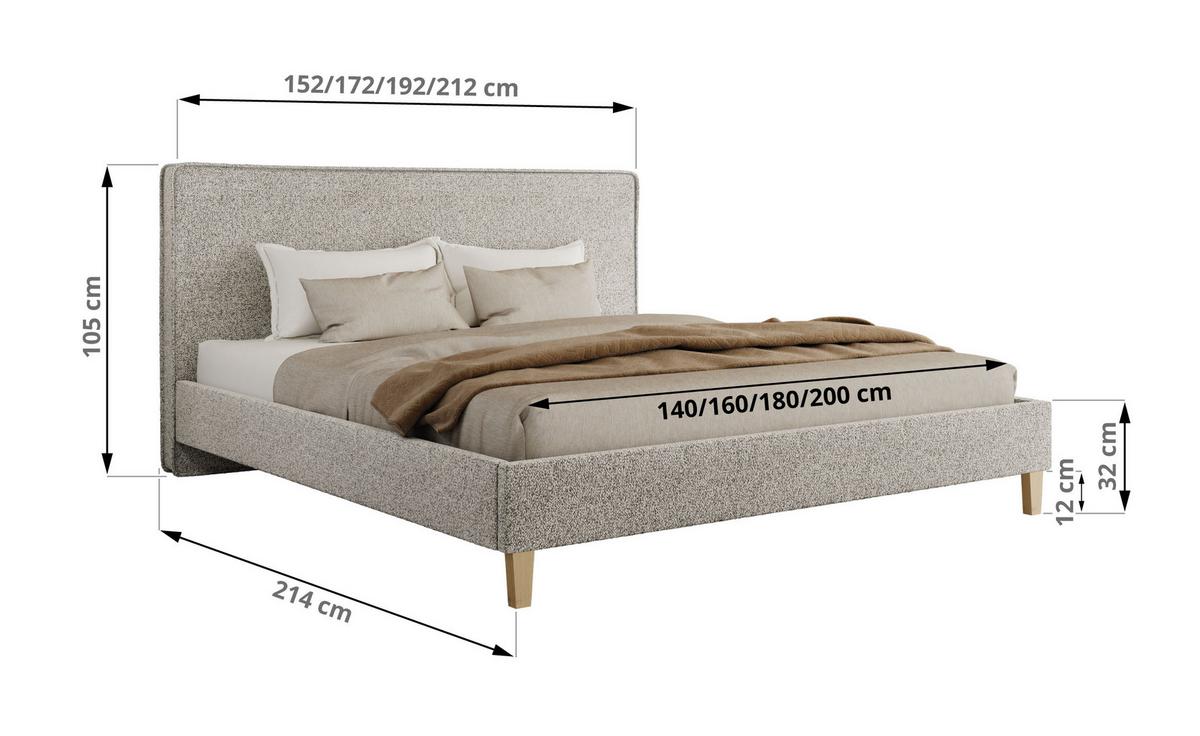 POLSTERBETT LUMARO CLASSIC 140/200 - Hellgrau Stukture - Matratze Foam - Hellgrau/Kernbuche, Holz/Textil (140/200cm) - MKS