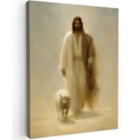 LEINWANDBILD Schaf - Jesus - Pinselstriche - Abstrakt Room Decor 30x40 cm - Sandfarben, Textil (30/40cm) - MuchoWow