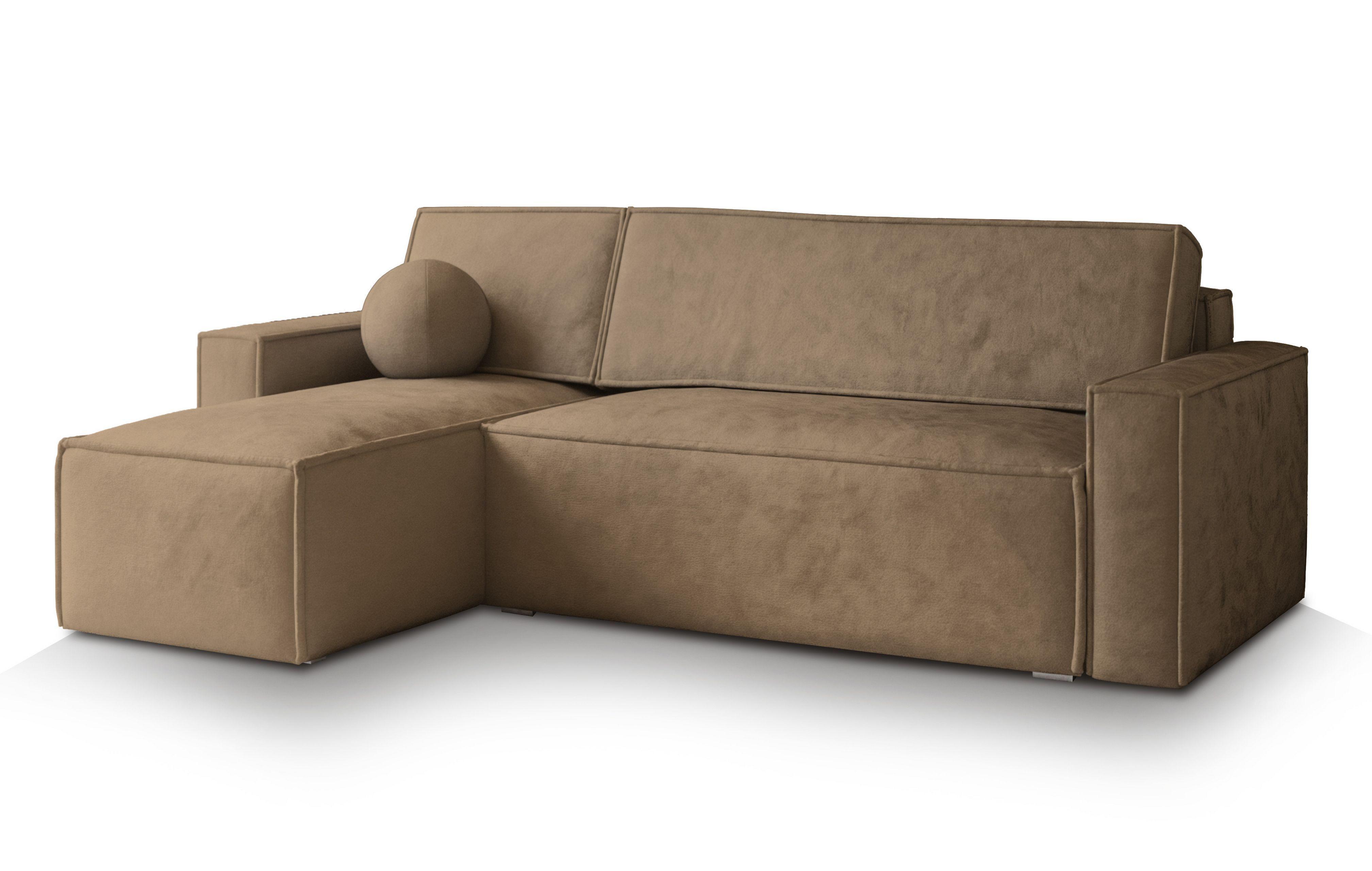 ECKSOFA RAVELO M Beige Velours-Stoff mit Schlaffunktion - Beige/Grau, Holz/Kunststoff (240/140cm) - MASSENO