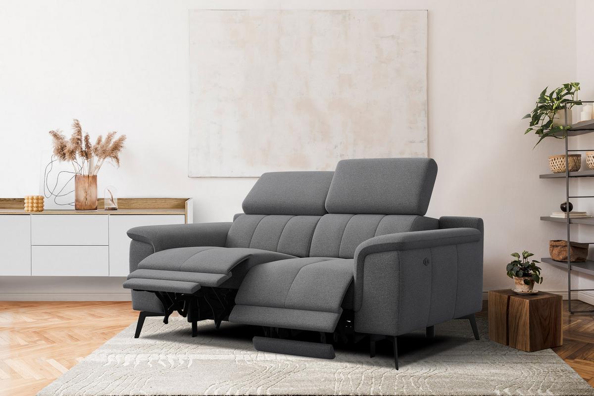 RELAXSOFA FIERO 2-Sitzer mit 2 Relaxfunktionen, grau - Schwarz/Grau, Holzwerkstoff/Textil (170/82/103cm) - Wozimo