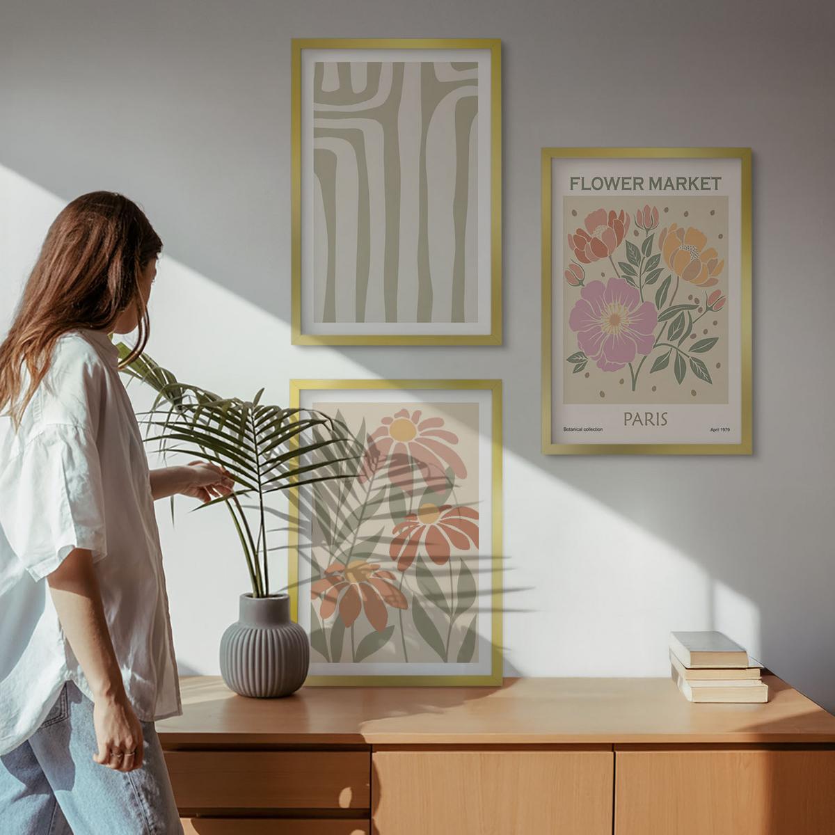 BILDER SET 3er Set - 40x60 cm Goldrahmen - Botanische Motive, Pariser Minimalismus - Goldfarben, Kunststoff (40/60cm) - TULUP