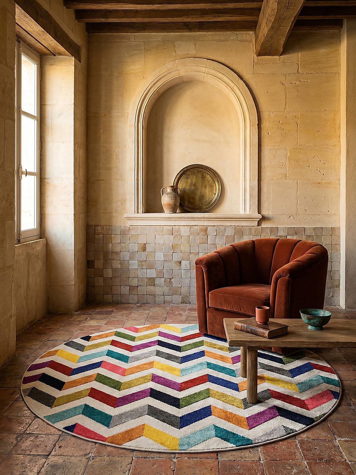 TEPPICH MEON, geometrisch, Bunt, Ø 160 cm - Multicolor, Textil (160/160cm) - KADIMA DESIGN