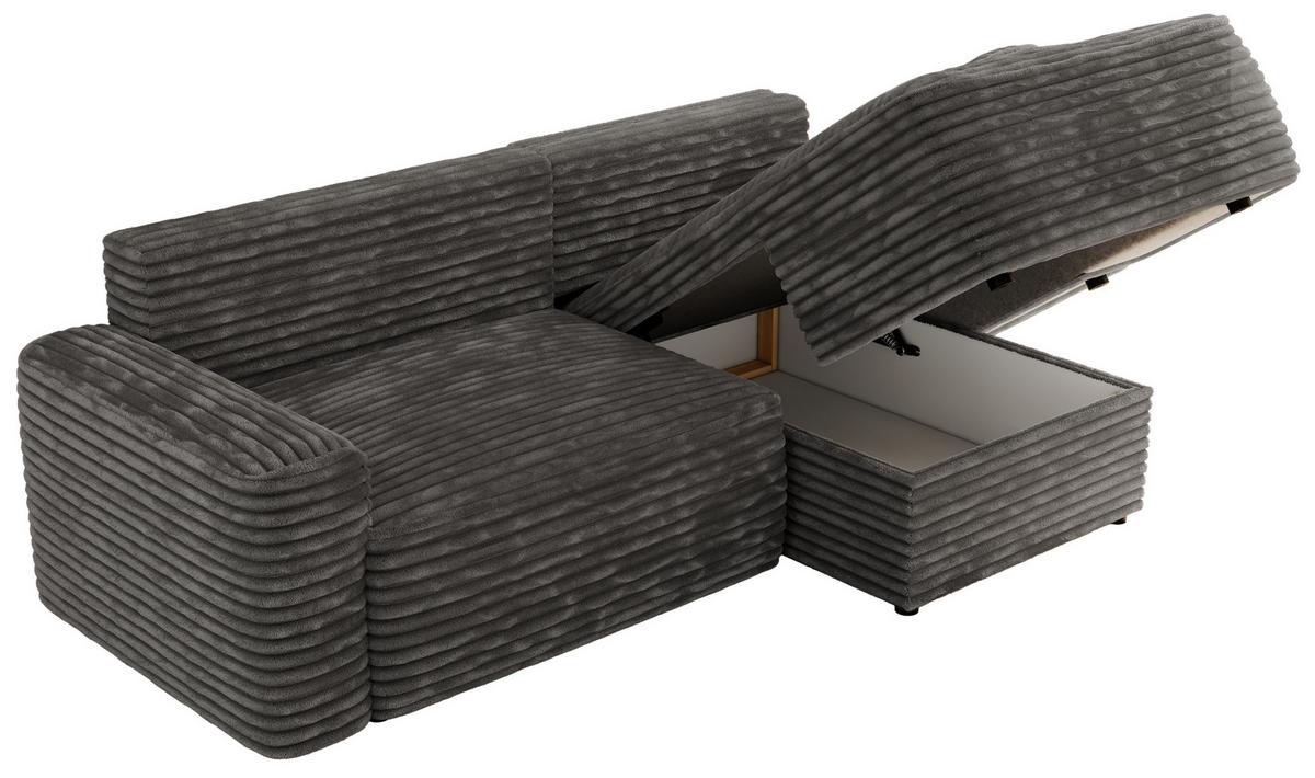 ECKSOFA BELLUNO L Dunkelgrau Cord - Rechts - Dunkelgrau/Schwarz, Textil (233/144cm) - MKS