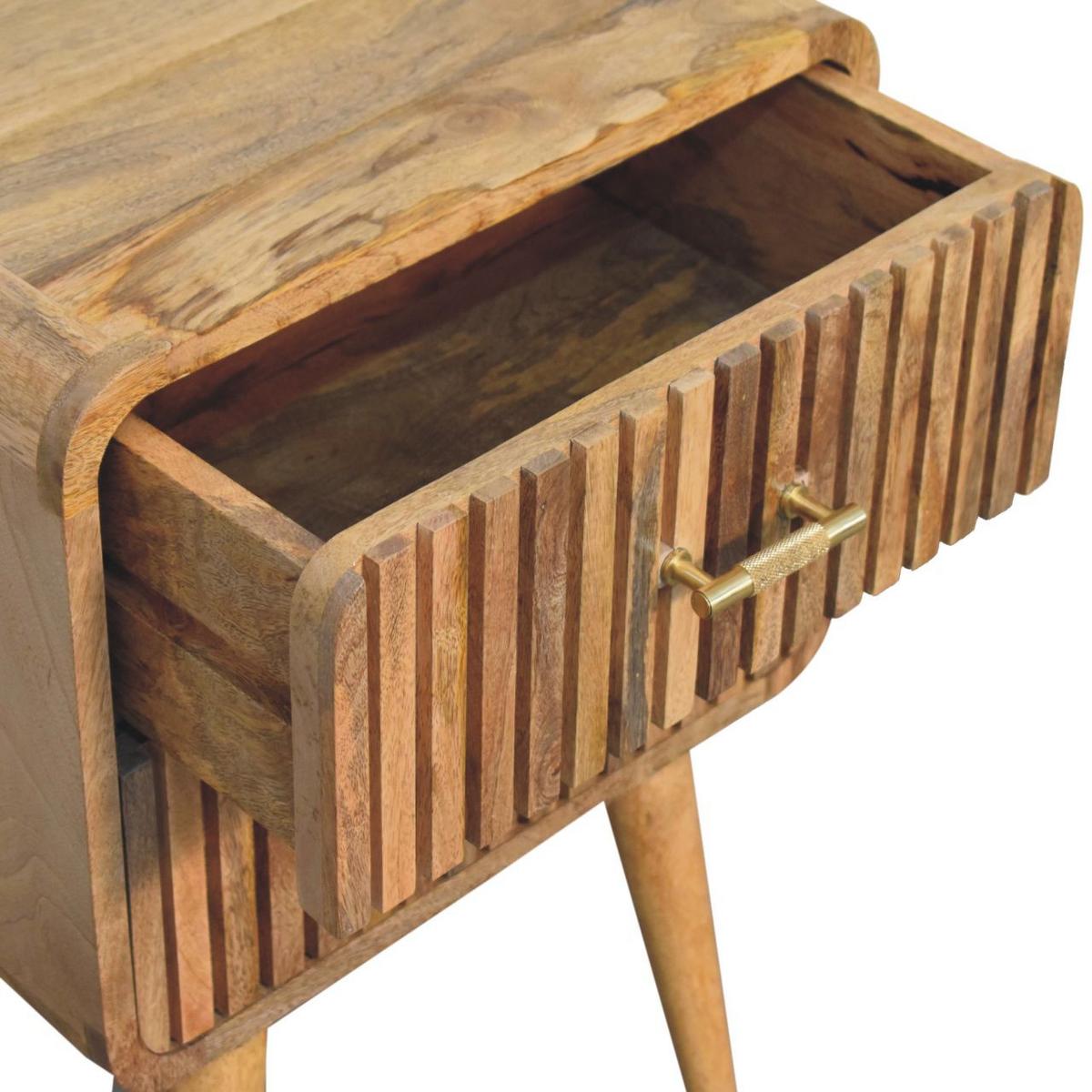 NACHTTISCH T-Bar Riffel, beige - Beige/Messingfarben, Mangoholz/Holz (45/65/35cm) - Artisan Furniture