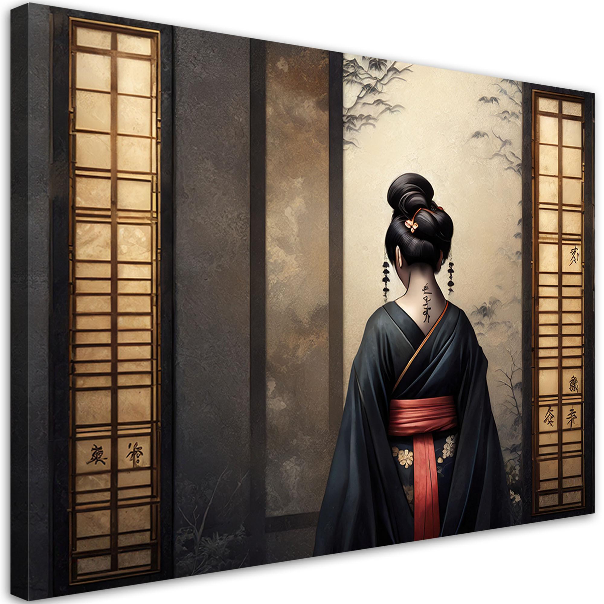 LEINWANDBILD Japanische Geisha 100x70cm - Gelb, Textil (100/70cm) - Feeby