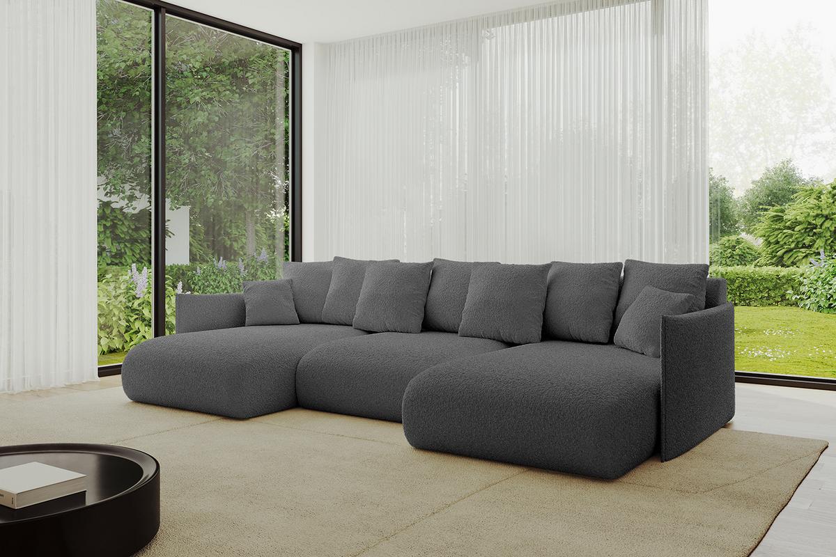 WOHNLANDSCHAFT mit Schlaffunktion und Bettkasten ONESK-U 317x177x72 Grau Bouclé - Platinfarben, Holzwerkstoff/Kunststoff (317/72/177cm) - ALTDECOR