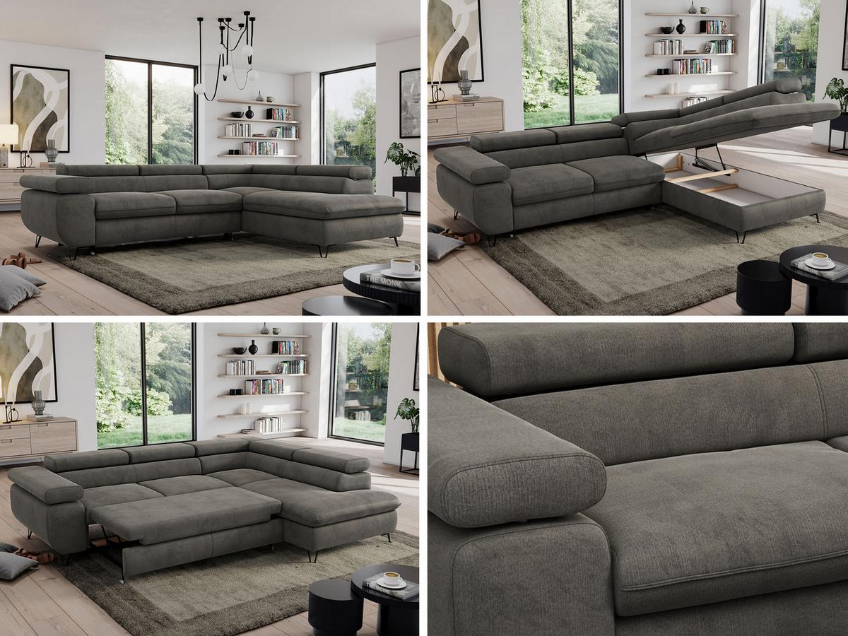 ECKSOFA PEDRO L Dunkelgrau Velvet - Rechts Seite - Dunkelgrau/Schwarz, Textil/Metall (273/208cm) - MKS