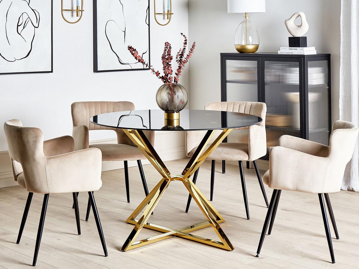 ESSTISCH 105/75 cm Schwarz, Goldfarben Rund Bosco - Schwarz, Glas (105/105/75cm) - Beliani