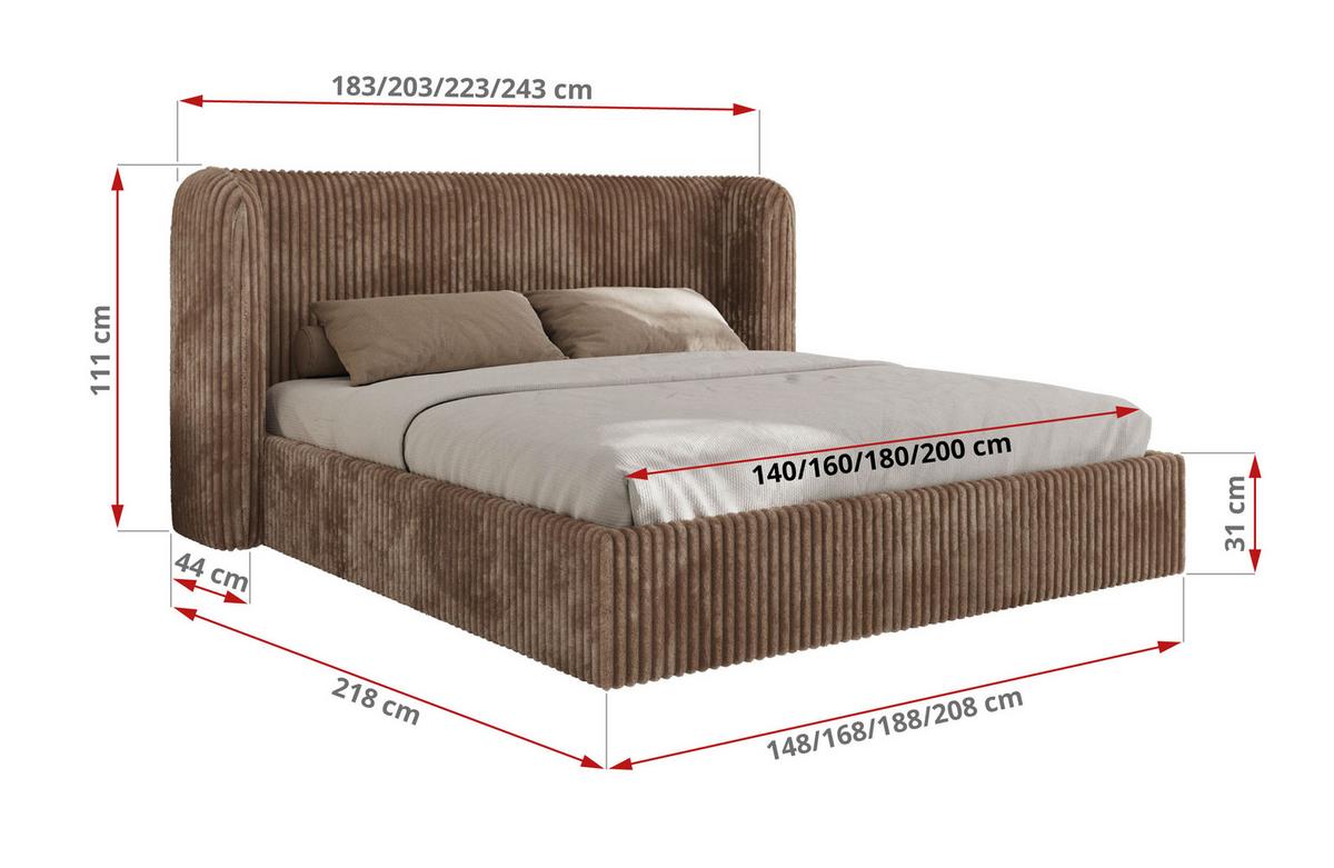 POLSTERBETT EMORA CLASSIC 140/200 - Braun Cord - Multipocket-Matratze - Braun, Textil (140/200cm) - MKS