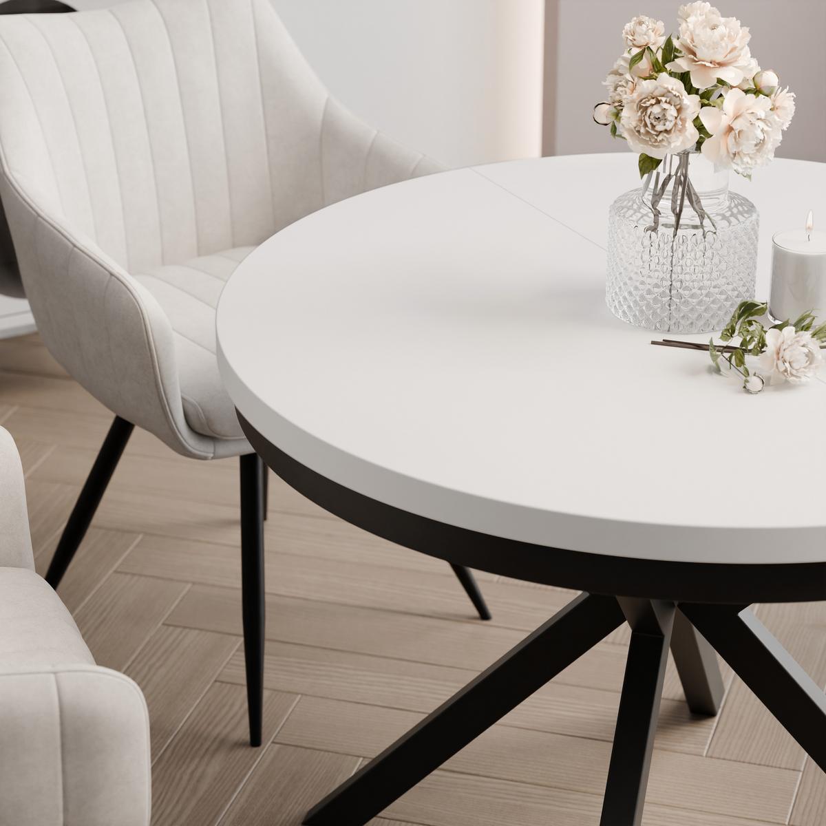 AUSZIEHTISCH MILTON 90-166/76 cm mit Metallgestell und Zarge, Schwarz / Arktisweiß - Schwarz/Weiß, Holzwerkstoff/Metall (90/90/76cm) - Idohome