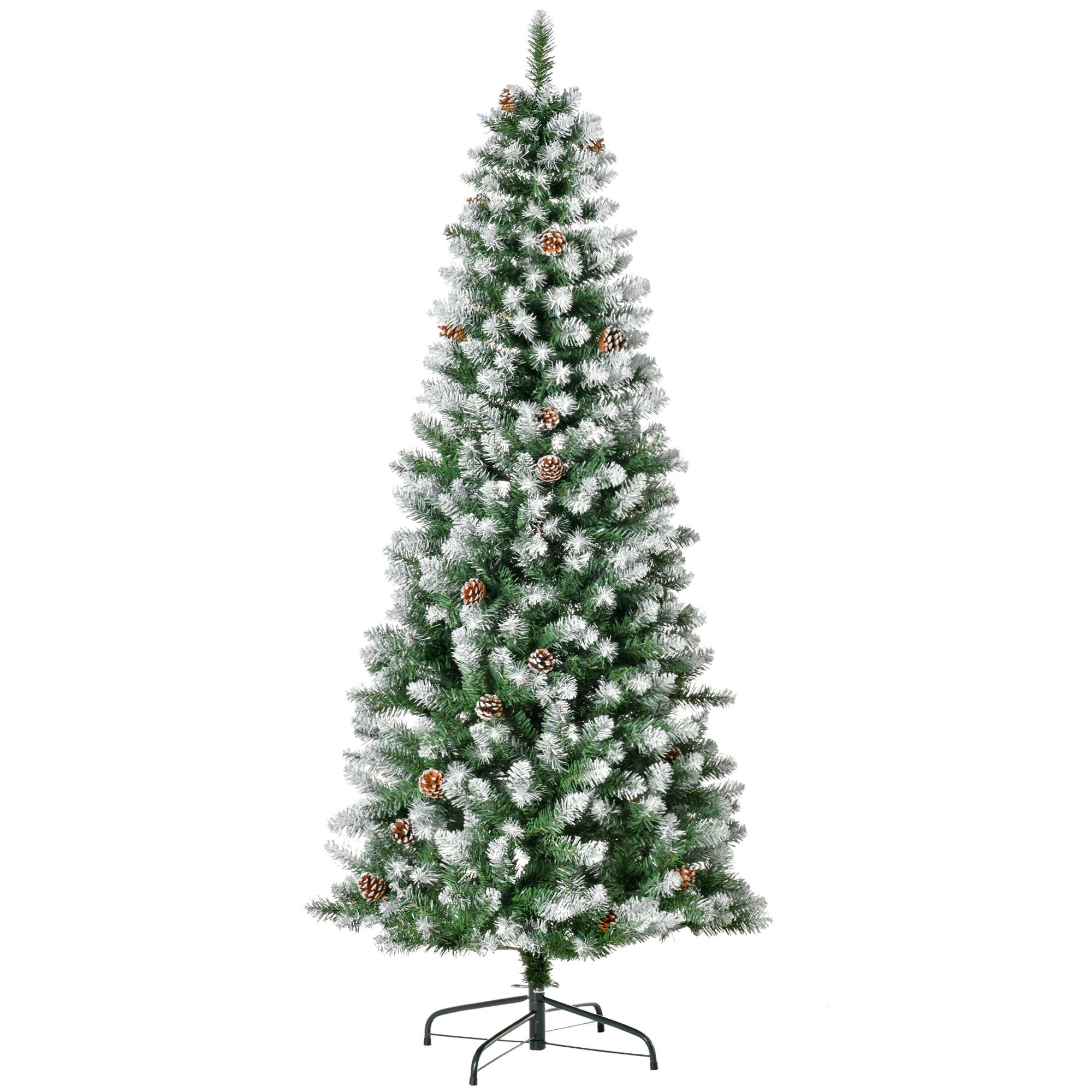 KÜNSTLICHER Weihnachtsbaum, 180 cm Christbaum mit Kunstschnee, Indoor - Grün, Kunststoff (180cm) - HOMCOM