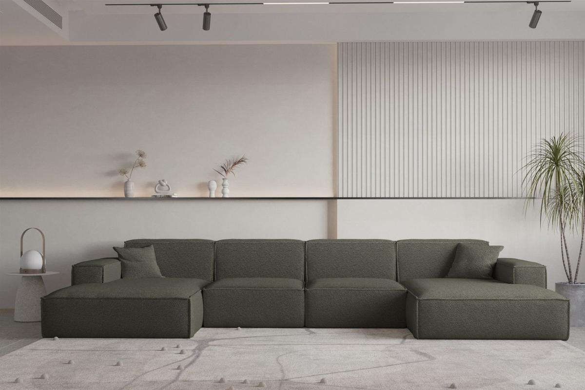 WOHNLANDSCHAFT Celes Premium Bukla - Jadegrün, Holzwerkstoff/Textil (379/73/165cm) - Fun Möbel