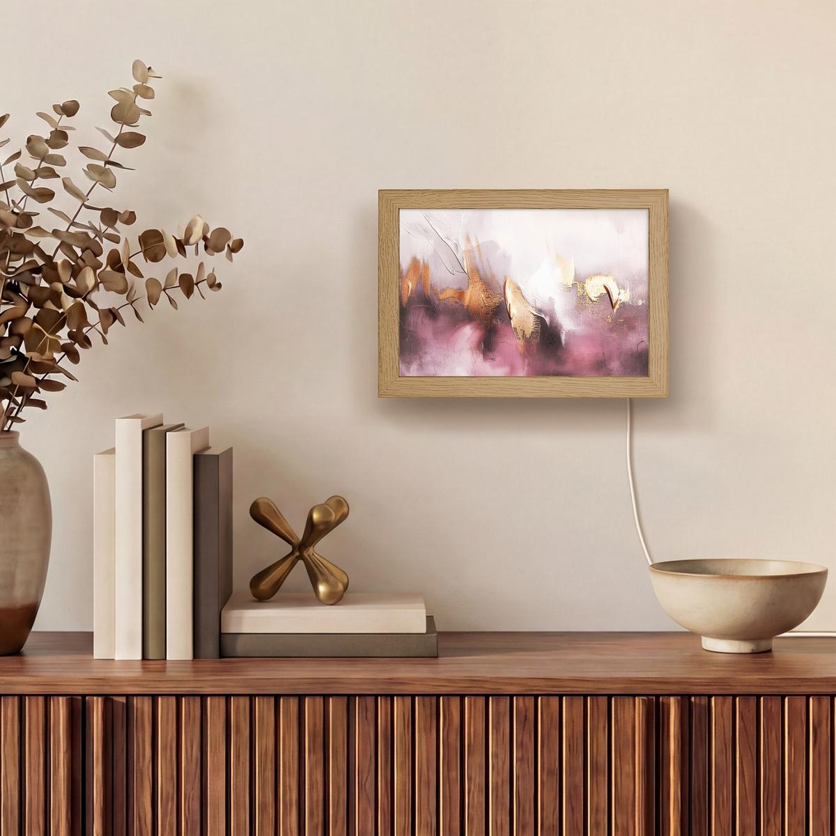 WANDLEUCHTE Lila - Abstrakt - Farbe - Gold 20x15 cm - Mauve, Holzwerkstoff (20/15/8cm) - OnlyWow
