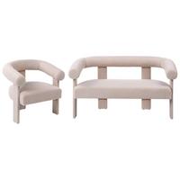 SOFA-SET Bouclé Hellbeige Ilbro - Hellbraun/Beige, Textil (138/76/68cm) - Beliani