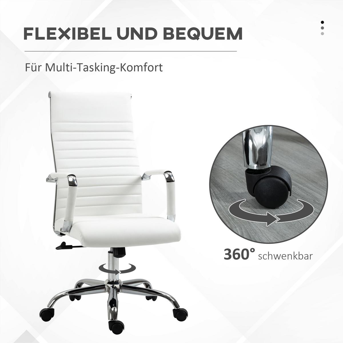 BÜROSTUHL Drehstuhl Chefsessel höhenverstellbar Kunstleder Schaumstoff Weiß - Weiß, Leder (62/114/54cm) - Vinsetto