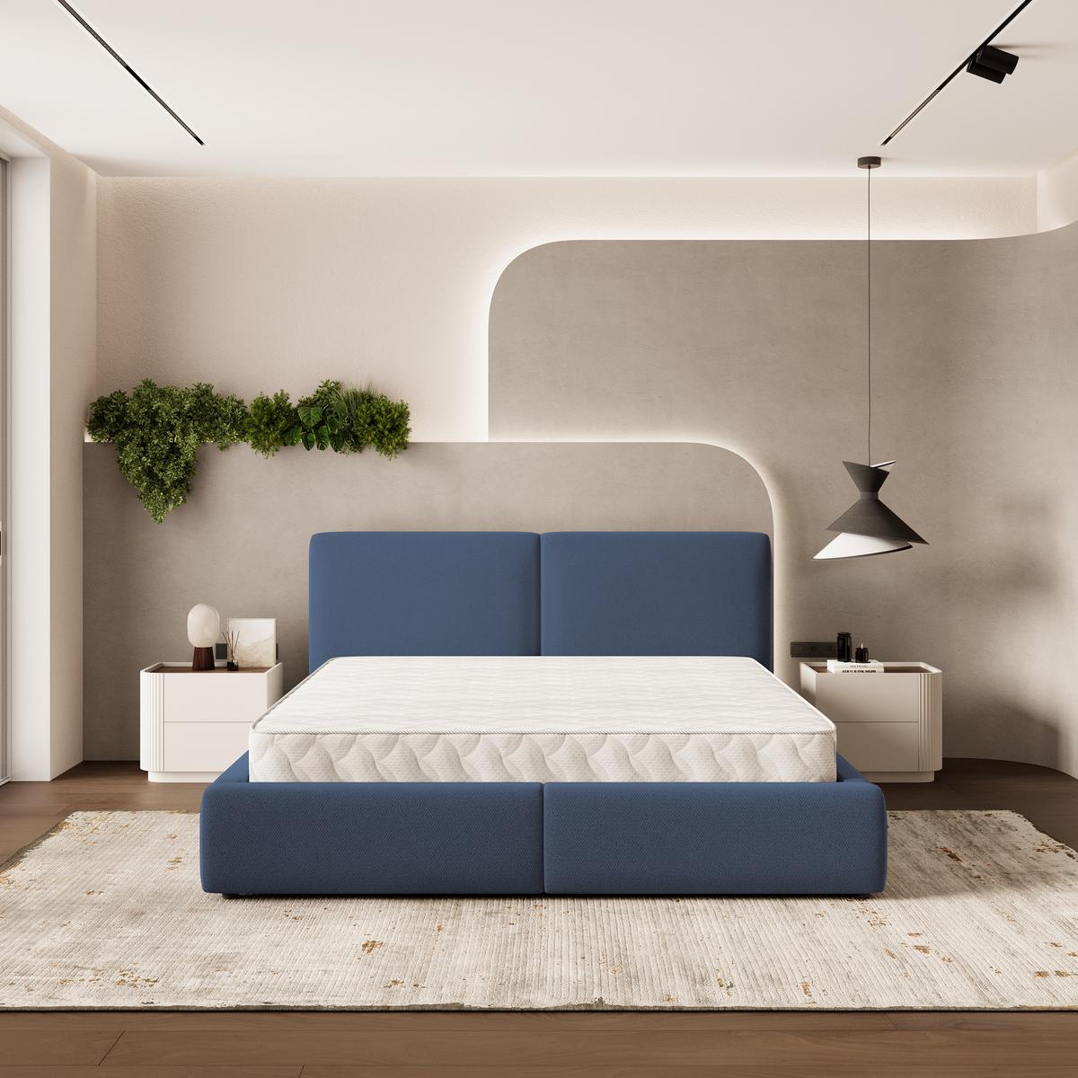 POLSTERBETT FELURO SR 120x200 cm mit Bettkästen - Blau - Blau, Holz/Textil - MASSENO