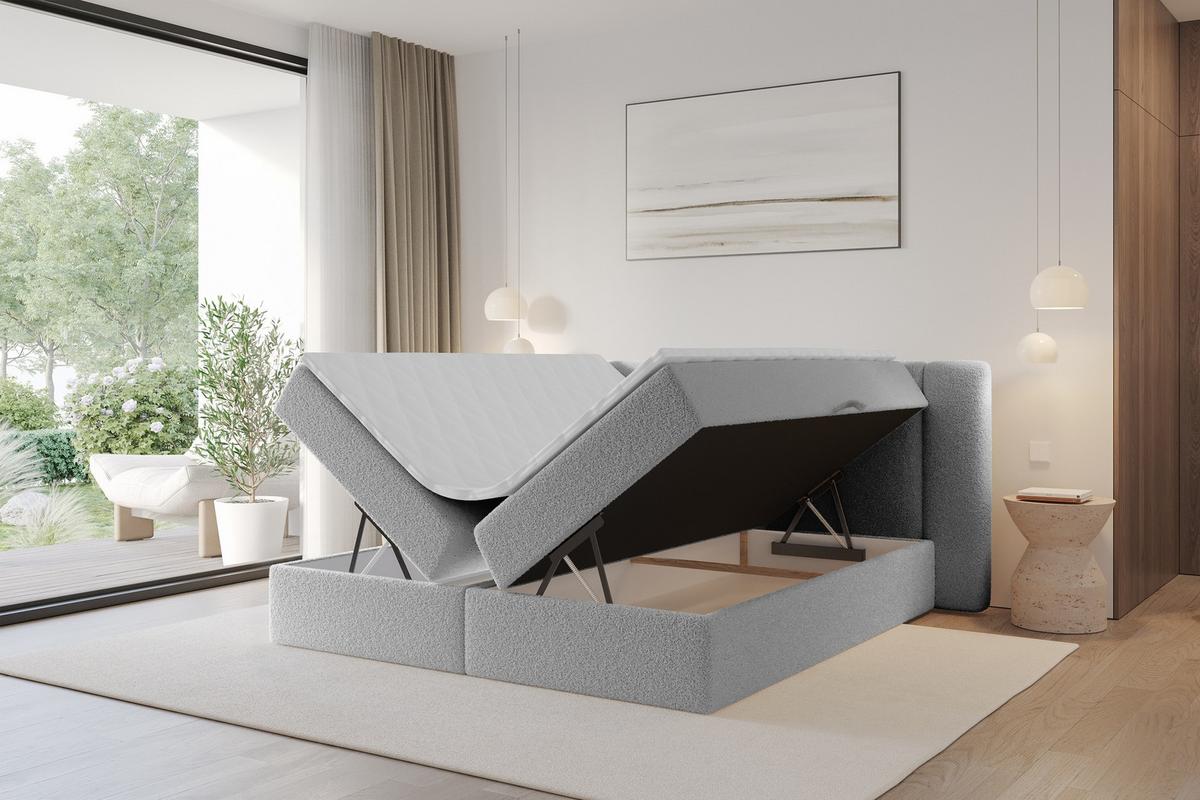 BOXBETT mit Matratze H4 - EVON - 180x200 cm Hellgrau - Hellgrau, Holzwerkstoff (180/200cm) - ALTDECOR