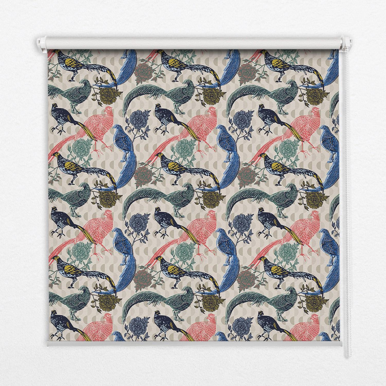 INNENROLLO - Fensterrollo - Rollo - 90x180 cm - Bunte Pfauen - Blau, Kunststoff (90/180/0.5cm) - TULUP