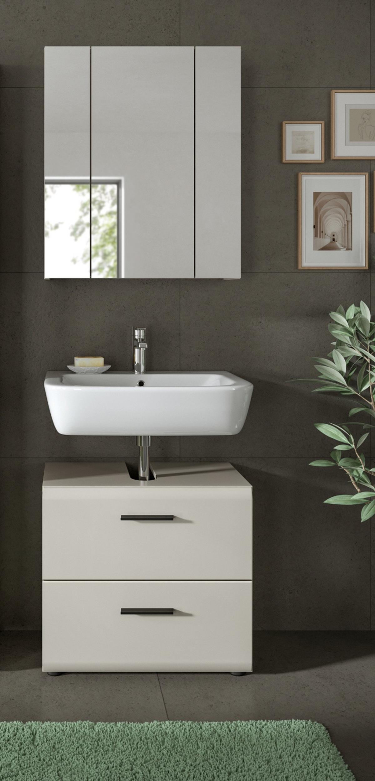BADMÖBEL-SET Kaschmir 2-teilig 60 cm, Badkombination in modernem Design - Kaschmir/Schwarz, Glas/Holzwerkstoff (60/185/30cm) - Inn.Furn