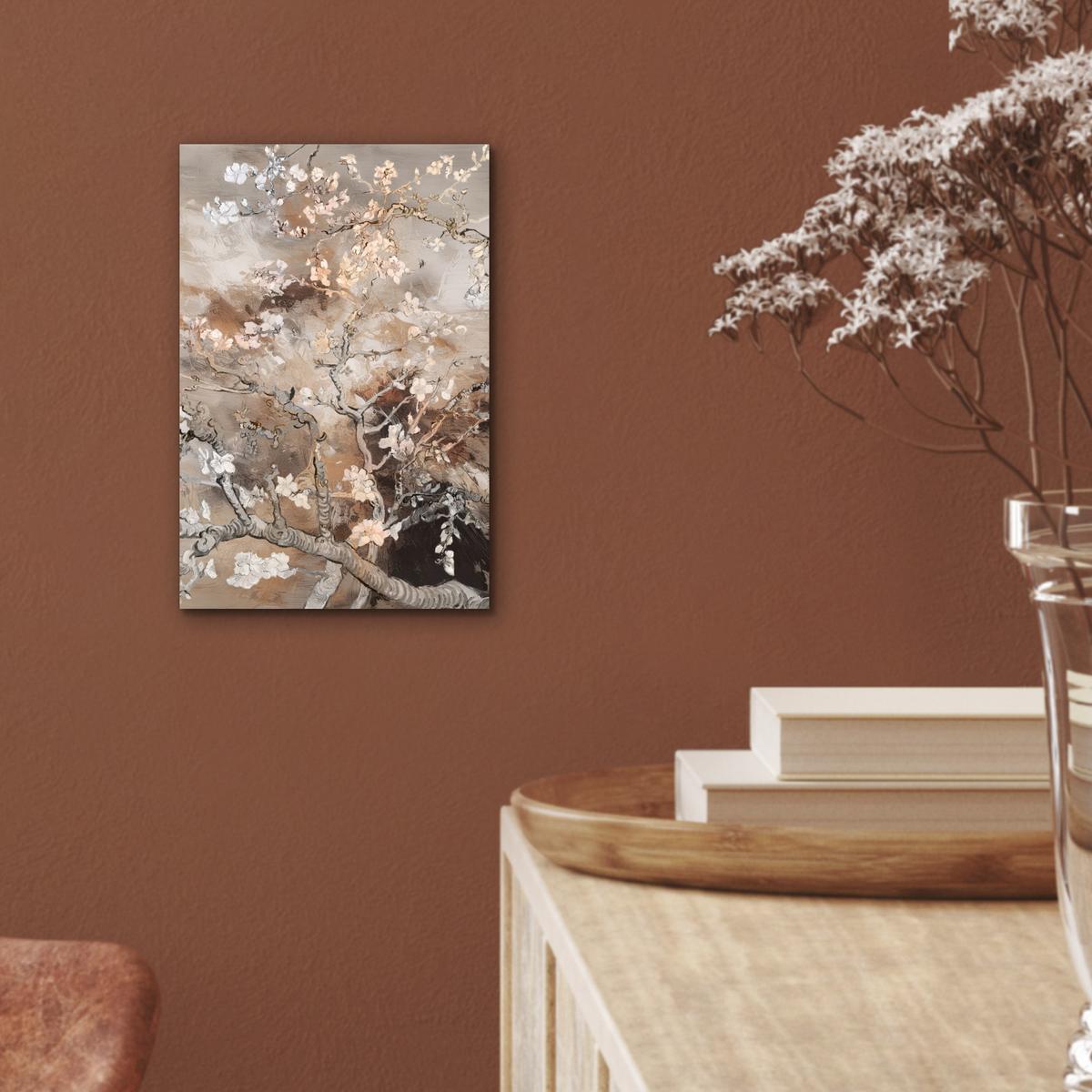 METALLBILD Mandelblüte - Kunst - Van Gogh - Beige - Abstrakt 20x30 cm - Braun, Metall (20/30cm) - MuchoWow