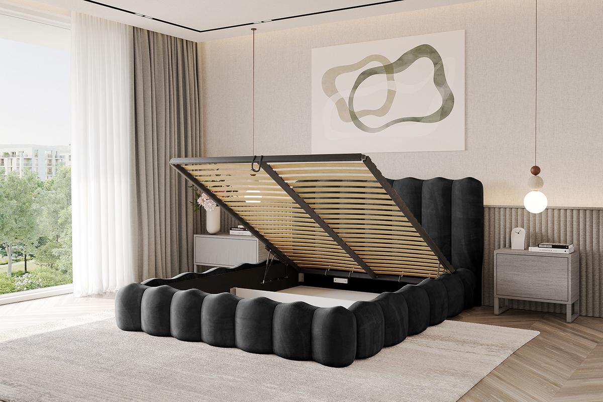 POLSTERBETT mit Bettkasten und Lattenrost, Boxbett ohne Matratze - SORA 180x200 Schwarz - Schwarz, Holzwerkstoff/Textil (180/200cm) - ALTDECOR
