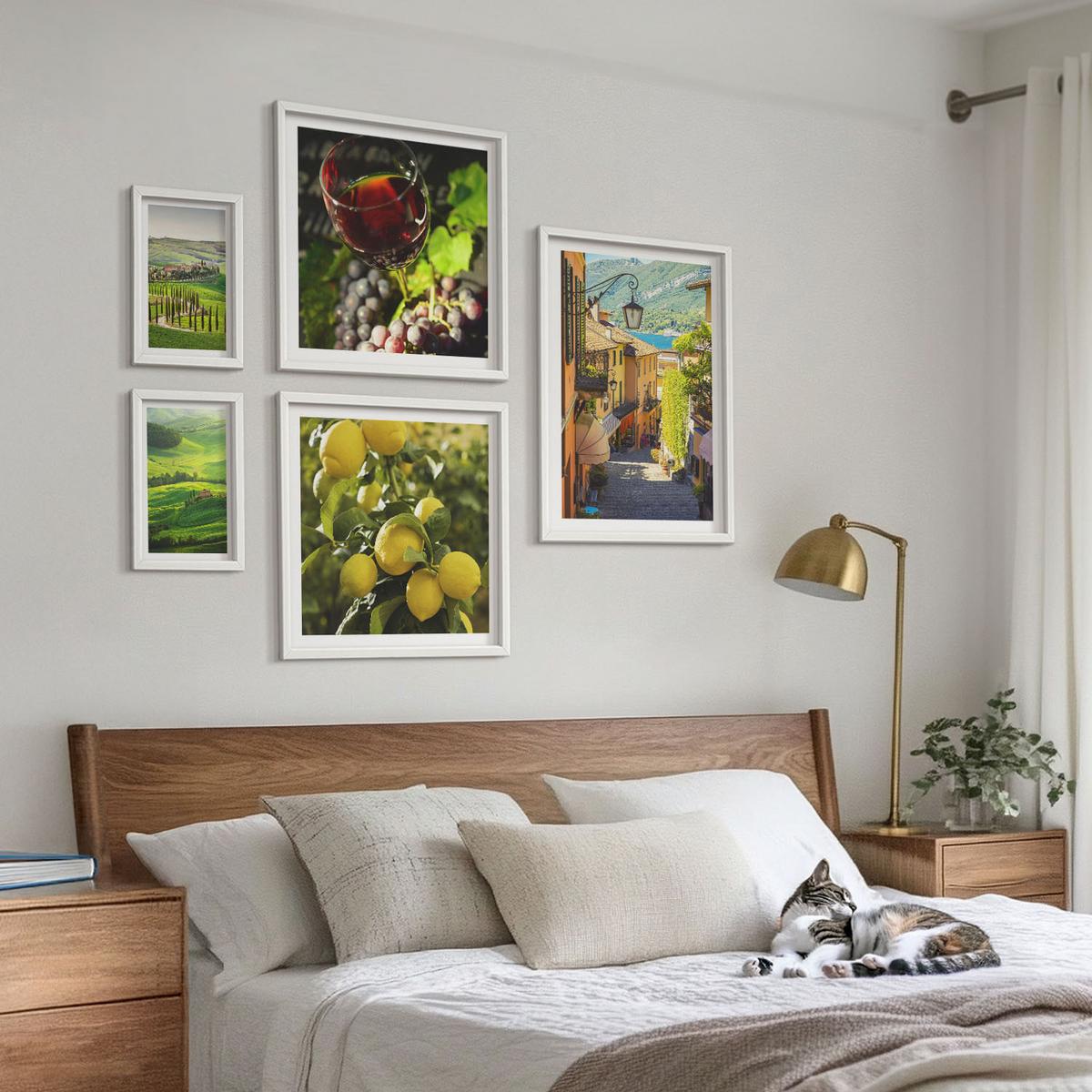 BILDER SET 5er Set - 50x50 cm & 20x30 cm & 40x60 cm Weißer Rahmen - Italienische Landschaften, Zitrushügel - Weiß, Kunststoff (40/60cm) - TULUP