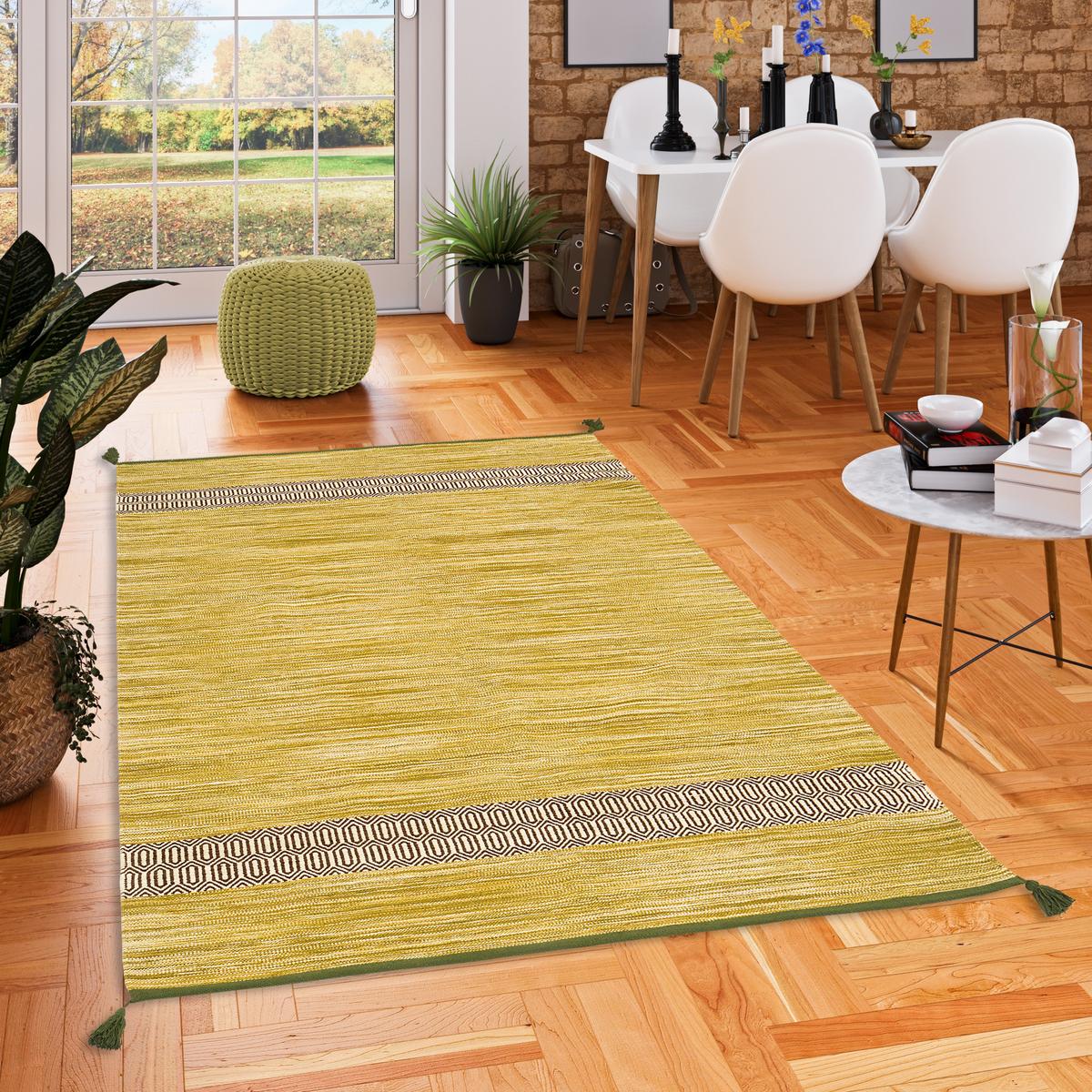 NATUR BAUMWOLLE TEPPICH KELIM TOSKANA - Grün, Textil (140/200cm) - Pergamon