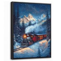 LEINWAND Bilder mit Rahmen - Zug - Weihnachten - Schnee - Weihnachtszug - 30x40 - Anthrazit, Textil (30/40cm) - MuchoWow