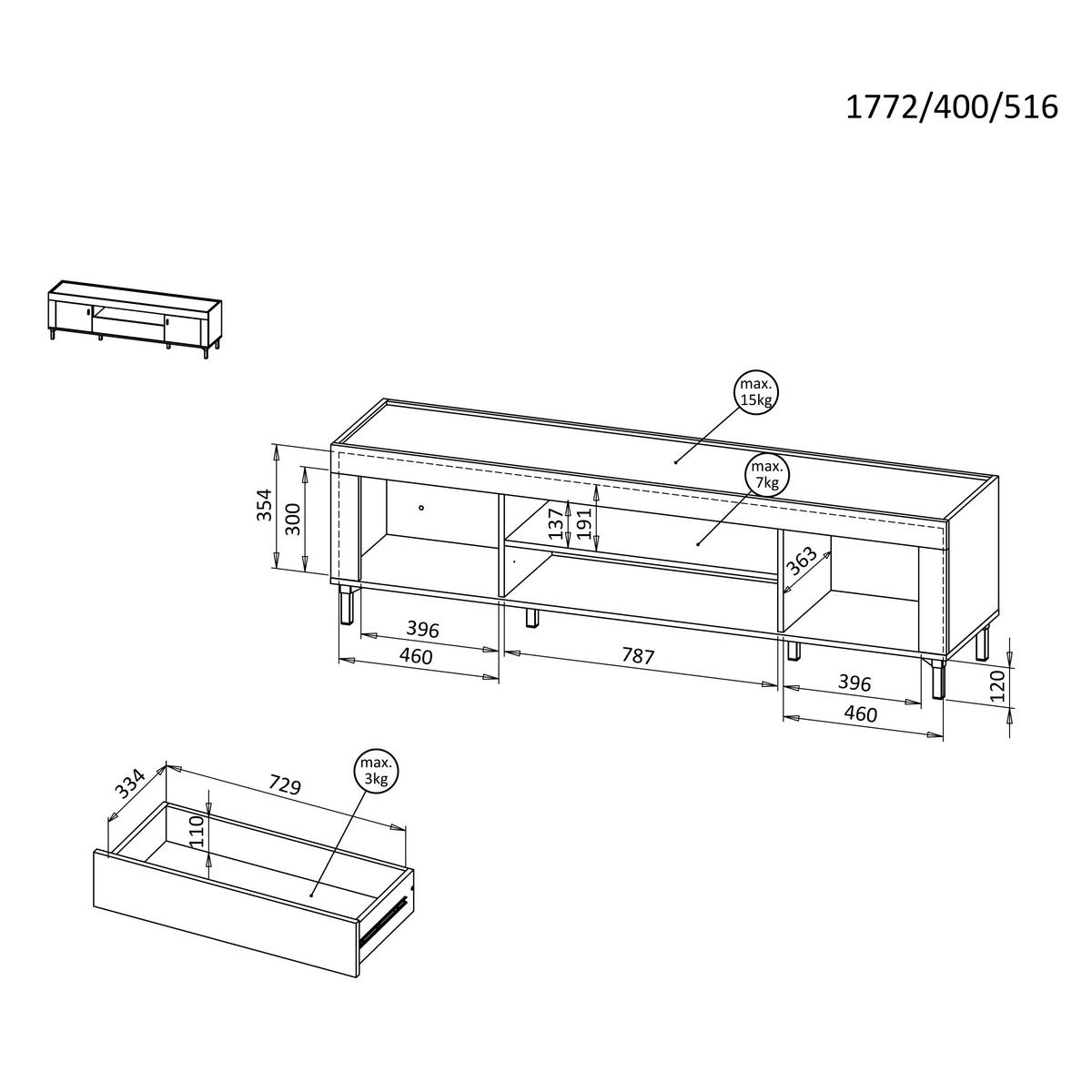 LOWBOARD Monta mit 2 Türen und 1 Schublade, Weiß - Weiß, Holzwerkstoff (177/52/40cm) - Beautysofa