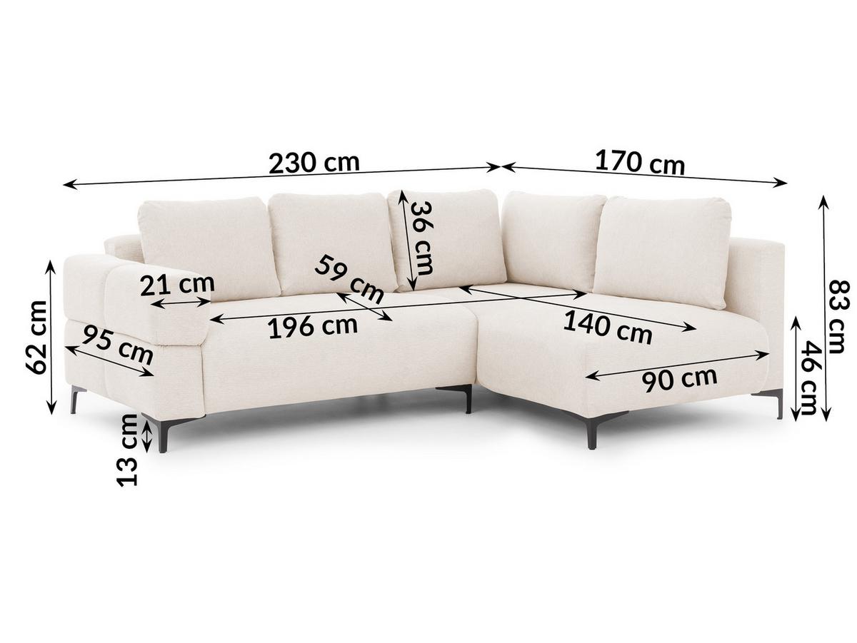 ECKSOFA Cardea in Bubble-Optik aus weichem Creme Strukturstoff mit hohem Sitzkomfort - Ottomane rechts - Creme/Schwarz, Holz/Textil (230/170cm) - S-Style