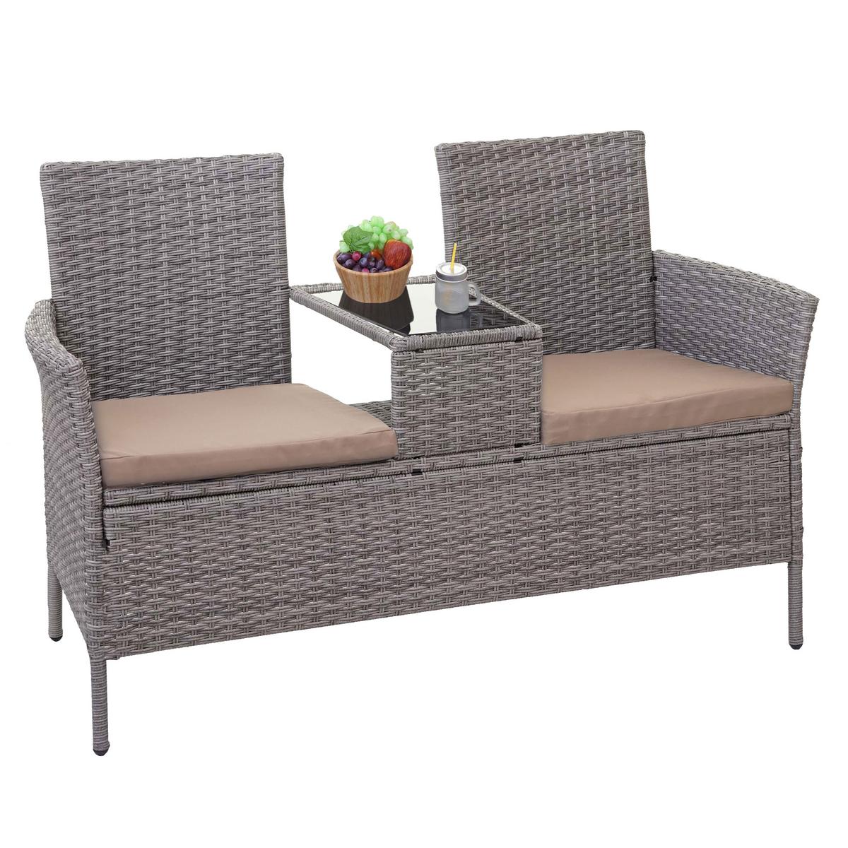 POLY-RATTAN SITZBANK Hellgrau, Beige - Beige/Hellgrau, Kunststoff (132/84/55cm) - MCW