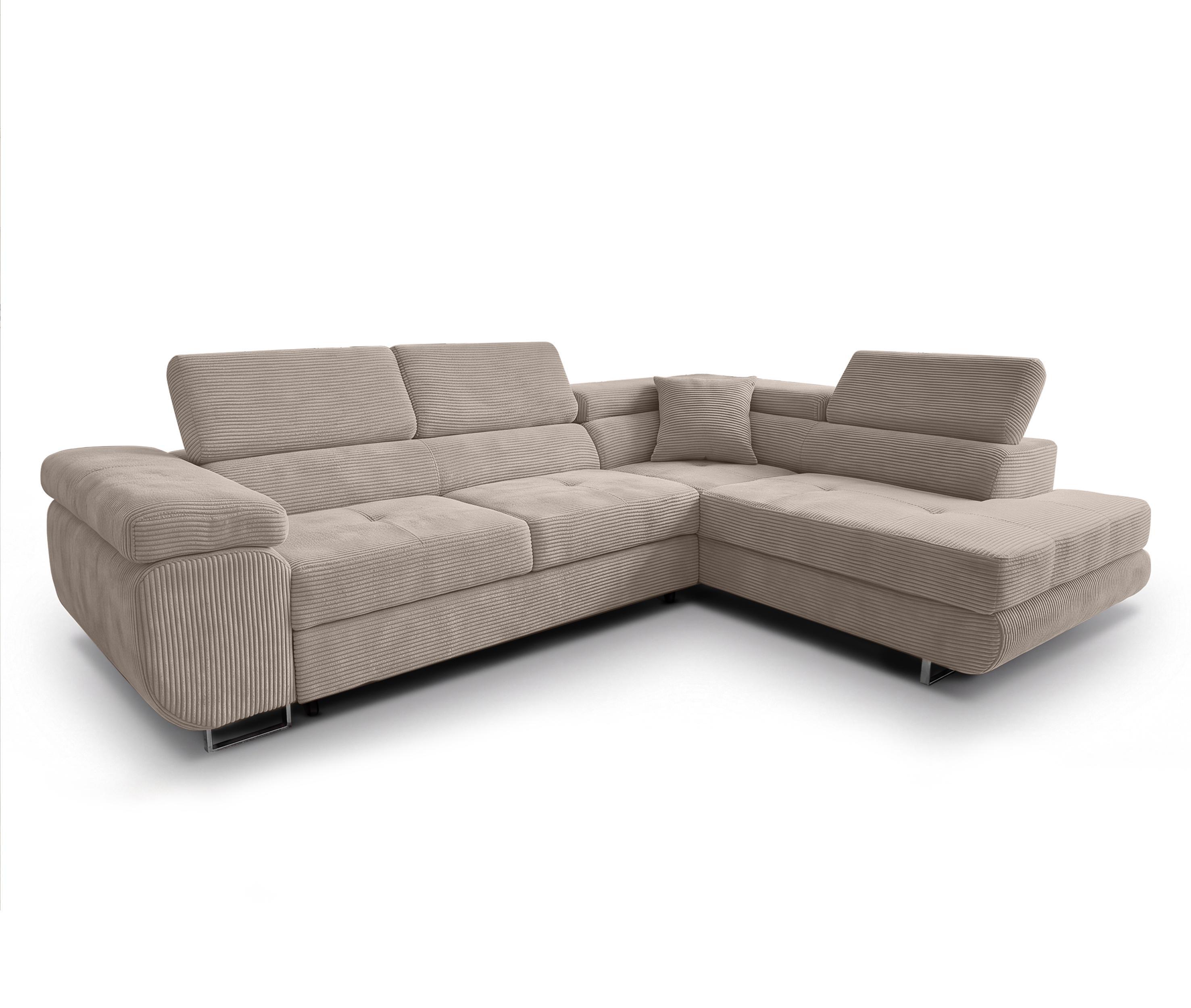ECKSOFA L Form Konak Beige 276/201/90 cm Rechts mit Schlaffunktion - Beige/Silberfarben, Textil/Metall (276/203cm) - AX Living
