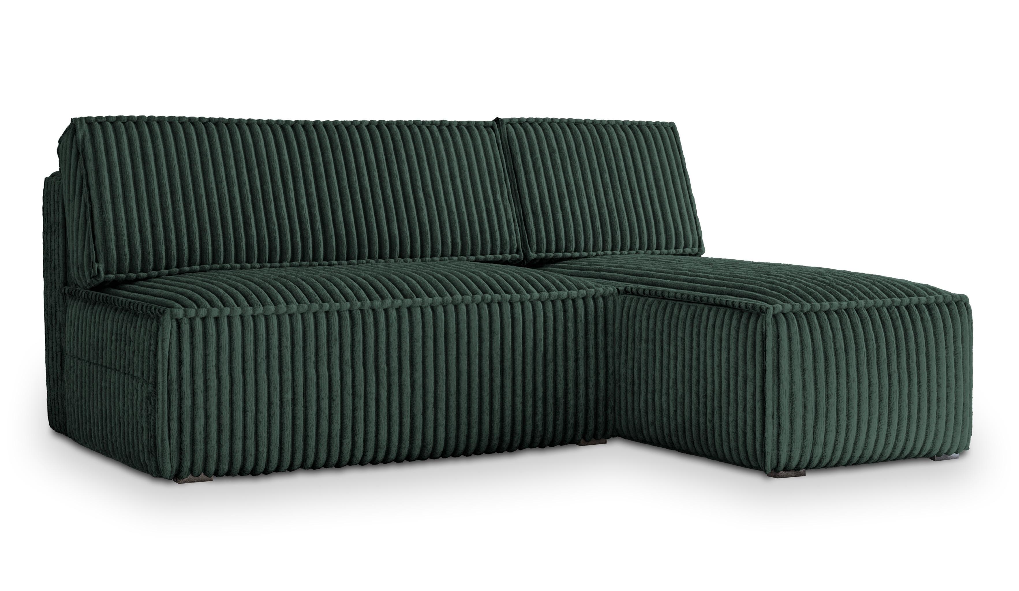 ECKSOFA BRISO T Grün Kordstoff mit Schlaffunktion - Grau/Grün, Holz/Kunststoff (200/140cm) - MASSENO