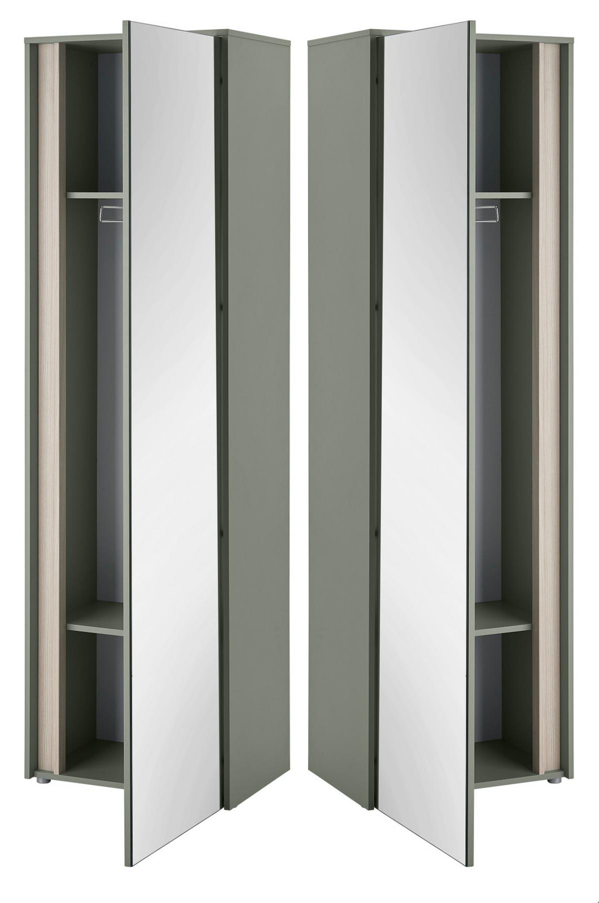 GARDEROBENSCHRANK in Salbei Grün mit Eiche, Flurschrank mit Spiegel, 60 x 200 cm - Salbeigrün/Eichefarben, Glas/Holz (60/200/40cm) - Furn.Design