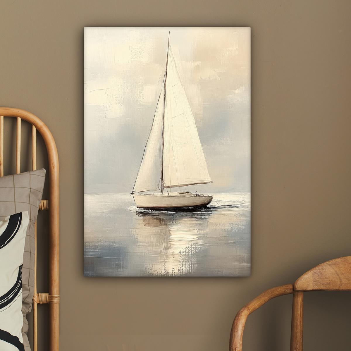 LEINWANDBILD Segelschiff - Meer - Bewölkt Wanddeko 40x60 cm - Creme, Textil (40/60cm) - MuchoWow