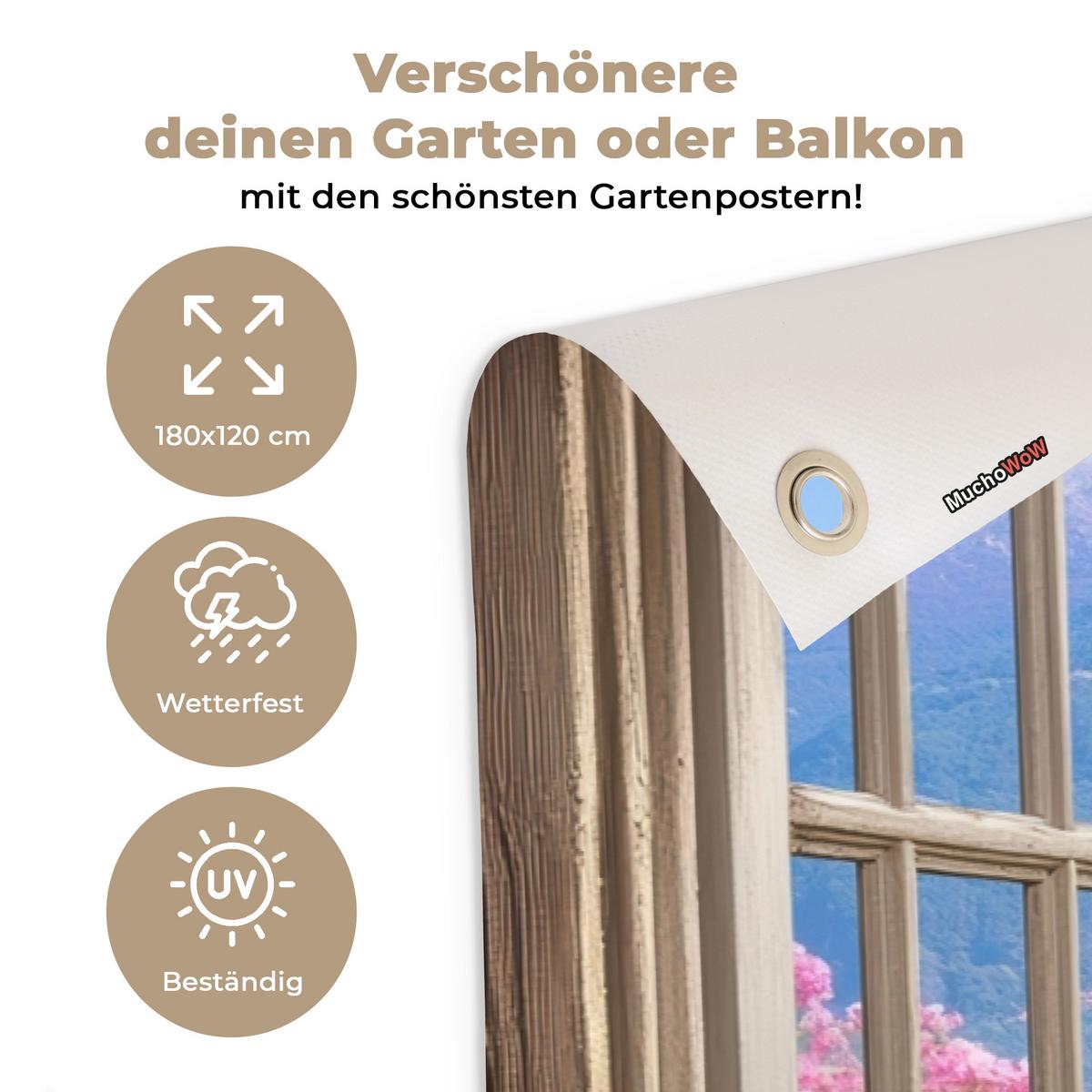 GARTENPOSTER Durchblick - Berg - Landschaft - Ausblicke - See Poster für draußen 180x120 cm - Blau, Kunststoff (180/120/0.2cm) - OnlyWow