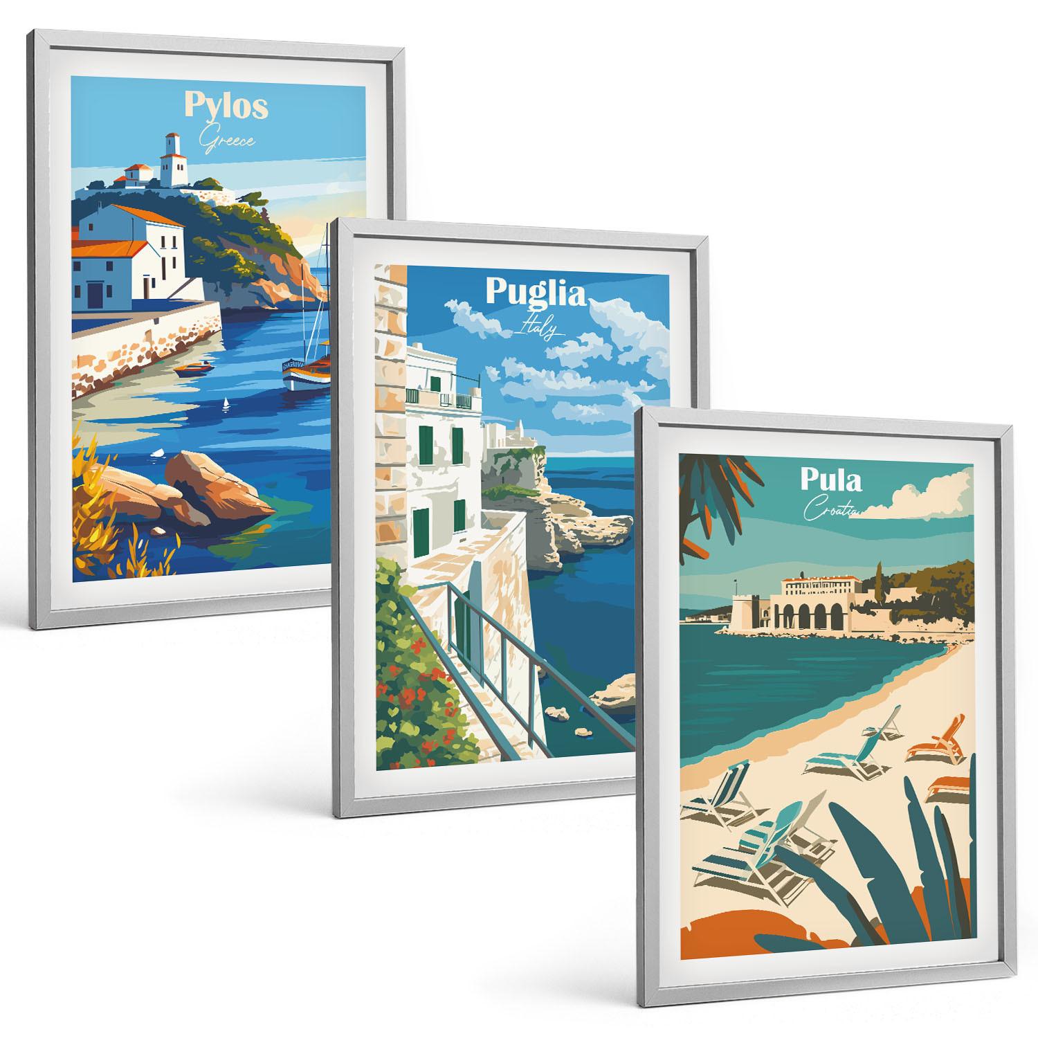 BILDER SET 3er Set - 40x60 cm Silberner Rahmen - Küstenlandschaften des Tourismus - Silberfarben, Kunststoff (40/60cm) - TULUP