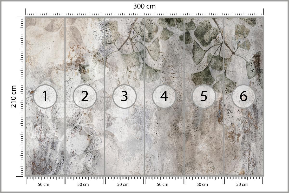 FOTOTAPETE für Büro Vintage Blätter Beton Abstrakt Grau Retro 300x210 - Beige/Grau, Papier (300/210cm) - Muralo