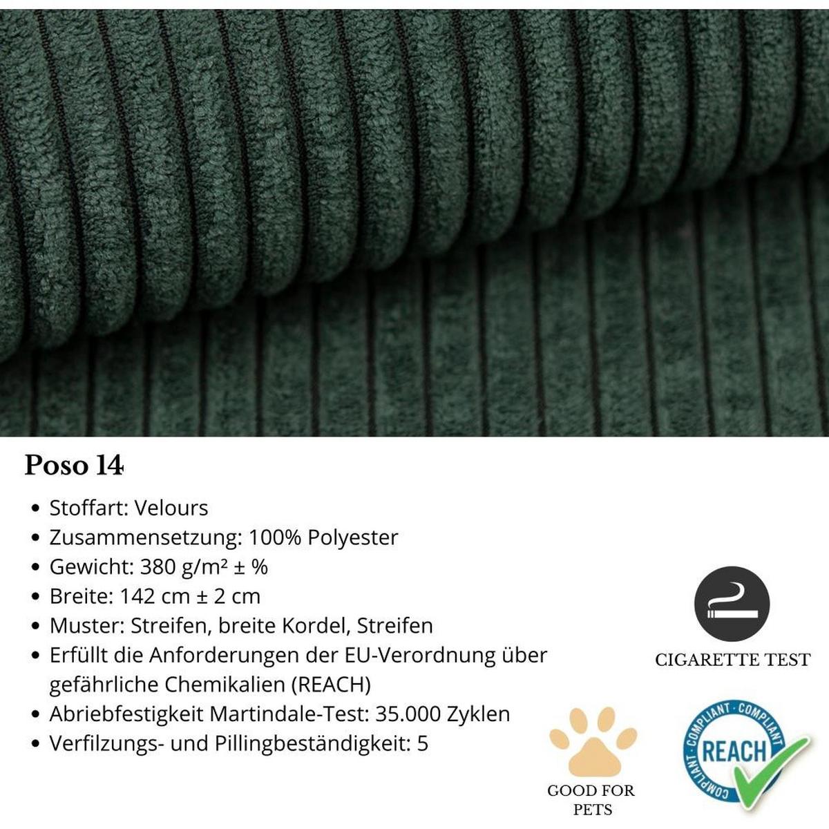 ECKSOFA Parys mit Schlaffunktion und universeller Ottomane, dunkelgrün - Dunkelgrün/Schwarz, Kunststoff/Textil (290/185cm) - Beautysofa