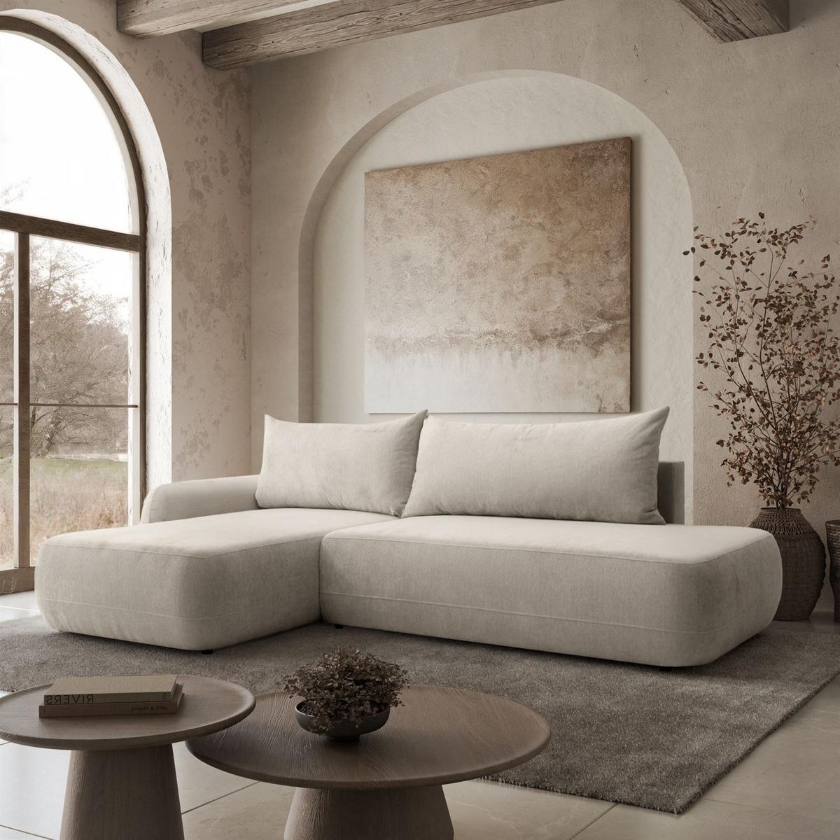 ECKSOFA GOYA mit Schlaffunktion und Bettkasten, Linke, Perfect Harmony 04 - Ecru, Textil (184/302cm) - Lookway