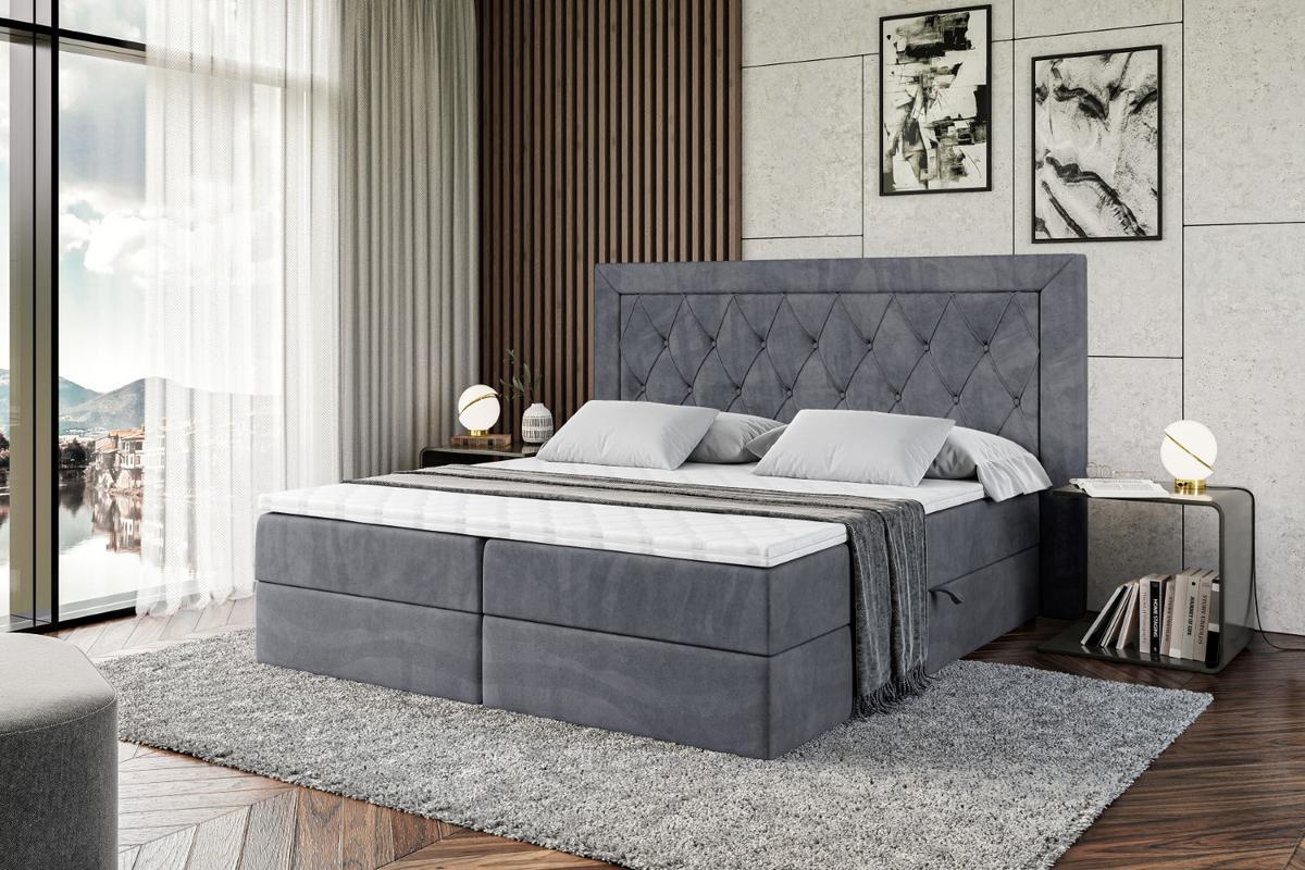 BOXBETT mit H4-Matratze und Lattenrost - NOEL - 140x200 Dunkelgrau - Dunkelgrau, Holzwerkstoff (140/200cm) - ALTDECOR