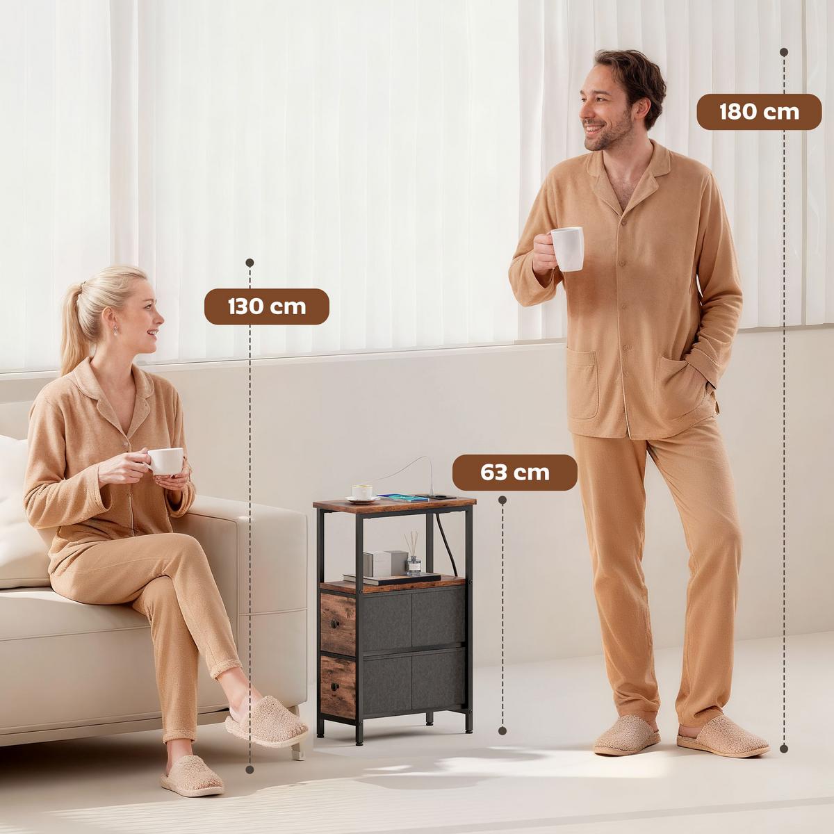 BEISTELLTISCH mit Schubladen Rustikalbraun 20/40/63 cm - Schwarz/Braun, Metall (40/20/63cm) - HOMCOM