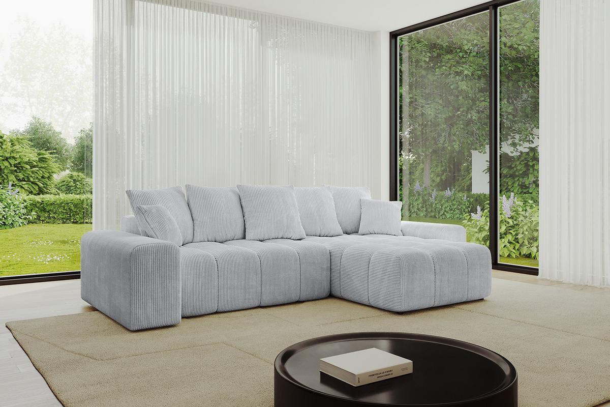 ECKSOFA Ottomane rechts ENIL-L 297x189x68 Grau Cord - Grau, Holzwerkstoff/Kunststoff (189/297cm) - ALTDECOR