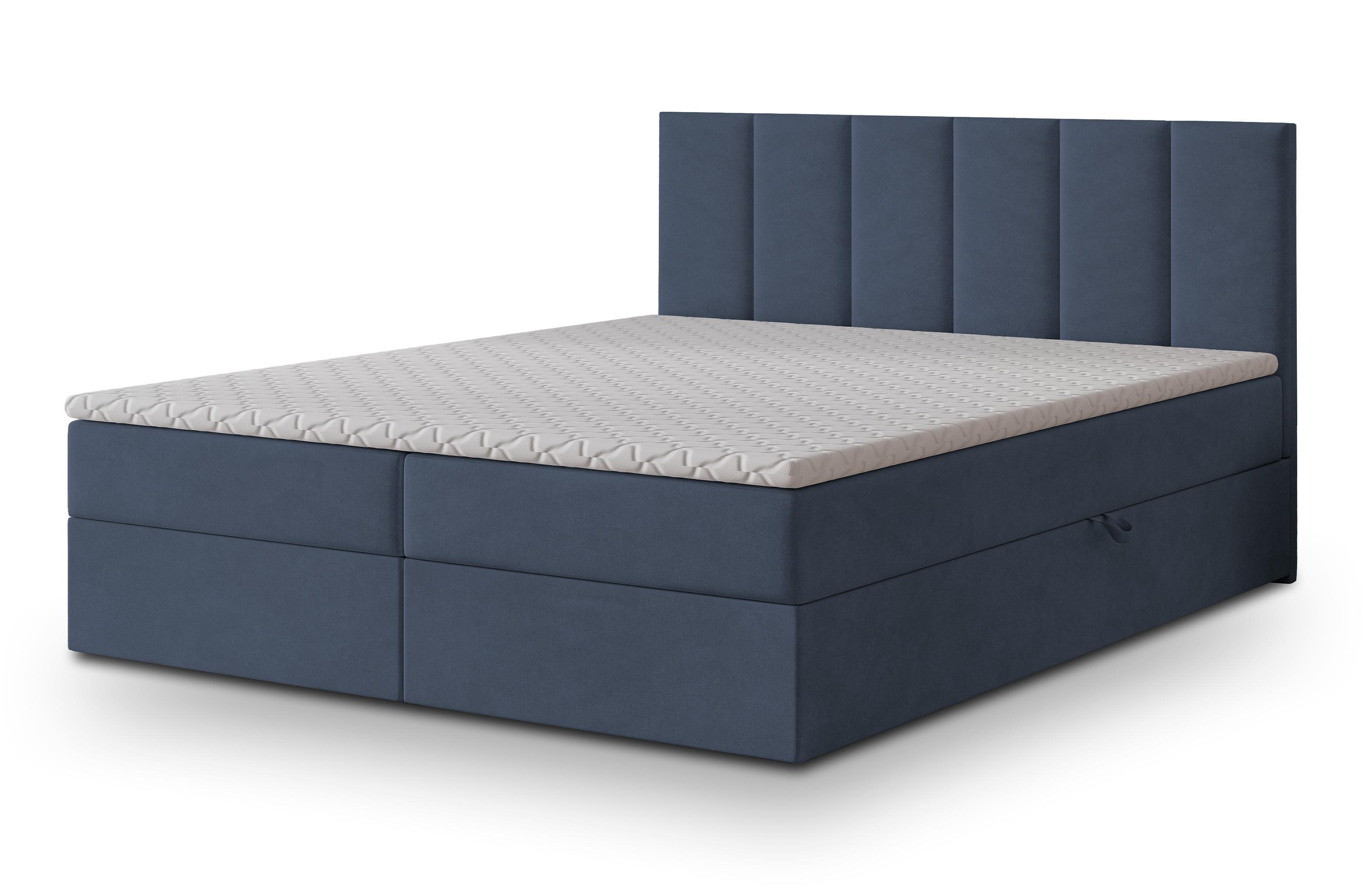 BOXBETT MERIL 180x200 cm mit Matratze und Topper - Blau - Blau, Holz (180/200cm) - MASSENO