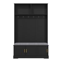 GARDEROBENSET in Schwarz Mit gepolsterter Schuhbank & 6 goldenen Haken - Schwarz, Holzwerkstoff (120/191/40cm) - Urban Meuble